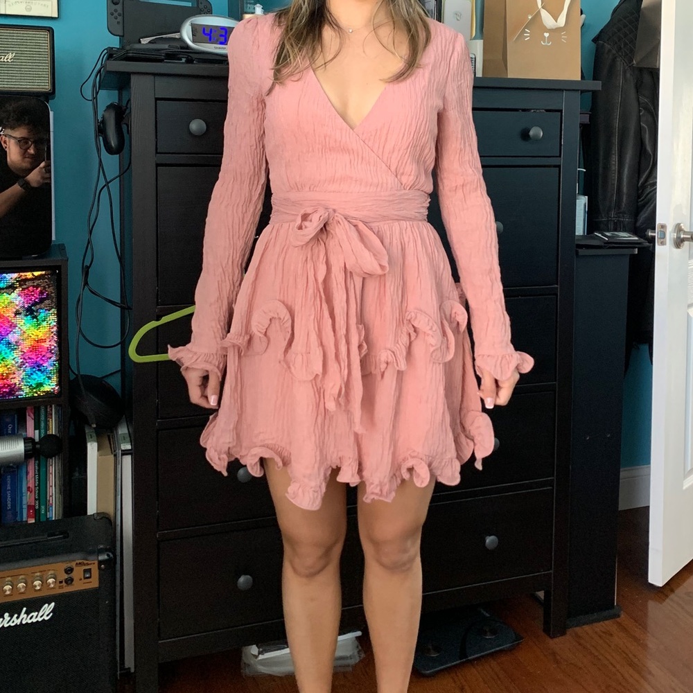 Greta Tiered Ruffle Chiffon Dress Rose xs